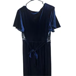 Vintage Another‎ Thyme Blue Velvet Maxi Dress Embroidered Flowers Size 10 thumbnail 8