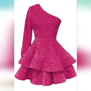 Amazon OFEECHUN Women's One Shoulder Sequin Homecoming Dress Short Sparkly Layered Long thumbnail 3