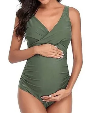 SummerSunshine Maternity Swimsuit‎ Crisscross Tummy Control One Piece L thumbnail 1