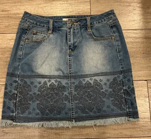 Stetson Denim Skirt Blue Embroidered Fringed Hem‎ Size 2 thumbnail 1