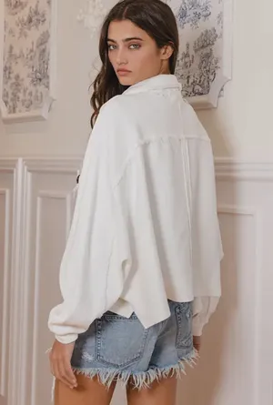 Boutique Premium French Terry Button Up Cropped Top thumbnail 6