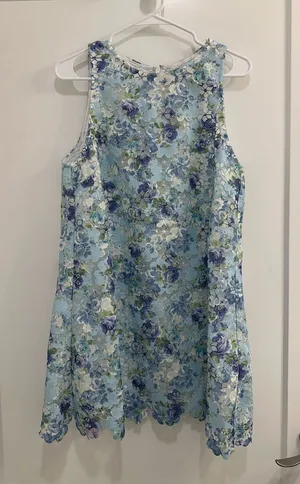 Vici Light Blue & Green Floral Lace Overlay Top thumbnail 1