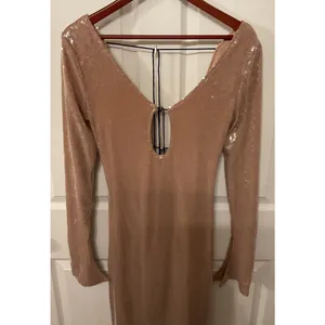 NWOT Meilun Deep V Dress Drawstring Long Sleeve Sequin Dress Long Gown, sz M thumbnail 9