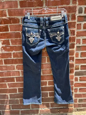 Rock Revival Bootcut Jeans Women’s Dark Wash Embellished Flap Pocket Denim thumbnail 2