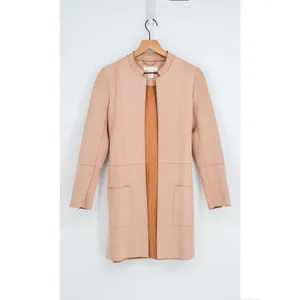 H&M Faux Suede Coat Womens 6 Blush Pink Belted Stand Collar Open Jacket thumbnail 2