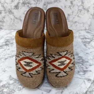Born Bandy Clogs Size 38 7.5 Brown Southwest Woven Blanket Suede Leather Mule thumbnail 2