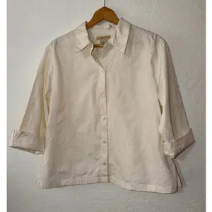 Bechamel Vintage 90s White Cotton Floral Embroidered Button Down Shirt Blouse XL thumbnail 1