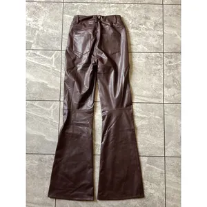 Halara NWOT Womens Faux Leather Flare Pants Chocolate Brown High Waisted XS thumbnail 6