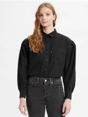 Levi's Black Oversized Button-Up Denim Shirt Jacket Size XL thumbnail 3