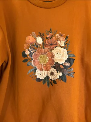 Amazon Burnt Orange Floral Graphic Crewneck Sweatshirt Size XL thumbnail 2