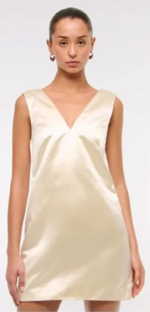 Abercrombie & Fitch Shift Bow-Back Mini Dress Ivory Size Large Tall Sleeveless thumbnail 1