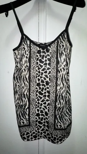Y2K 2000s Express Sz S Flowy Silky Tank Top Animal Zebra Leopard Spaghetti Strap thumbnail 1