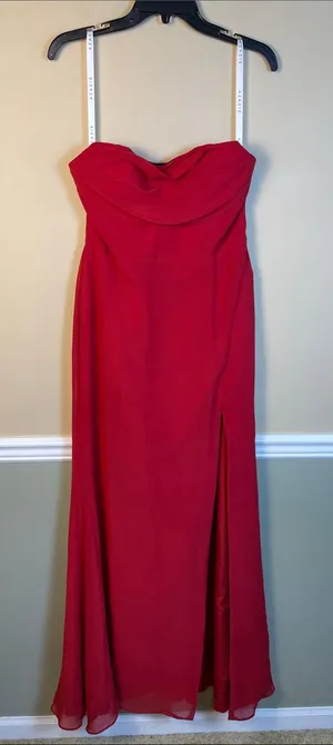 Azazie Women’s Red Bustier Strapless Leg Slit Formal Evening Bridesmaid Gown A8 thumbnail 1
