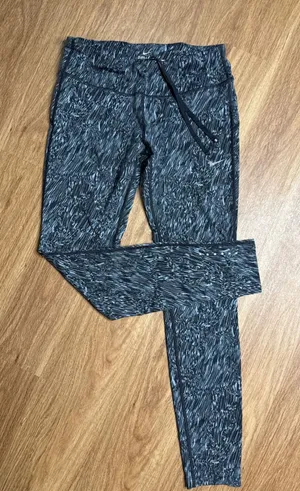 Nike Running‎ Dri-FIT Leggings women's Medium Black Grey Abstract Wave thumbnail 1