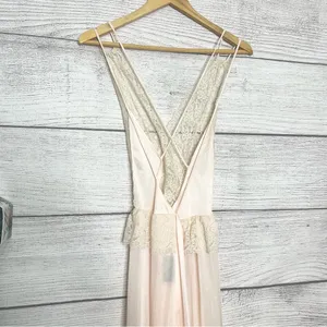 Vintage Sheer Cream Lace & Pink Satin V-Neck Lingerie Dressing Gown Size Medium thumbnail 7