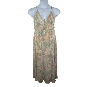 Romantic Floral Open Back Maxi Dress Peach Green Cream NWT M thumbnail 14