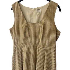 mo:vint Yellow Grey‎ Checkered Square Neck Midi Dress Summer Cottagecore L thumbnail 3