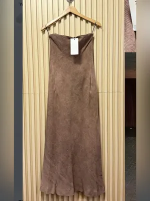 Zara NWT textured dusty pink tube Viscose & linen blend midi maxi dress thumbnail 13