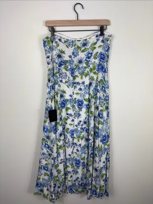 Lulus Sunday Lovin' White Floral Strapless Midi Dress Women’s Large New Blue thumbnail 6