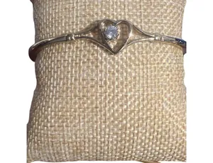 Vintage Gold Tone Clamper Bracelet Open Heart Clear Crystal Hinged Estate 6.5" thumbnail 1