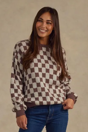 Rylee + Cru Women’s Checkered Knit Pullover XL thumbnail 1