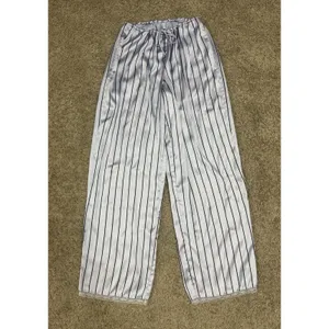 SKIMS Woven Shine Sleep Lace Pants Blue Pinstripe Satin Lounge Pajama Bottoms XS thumbnail 3