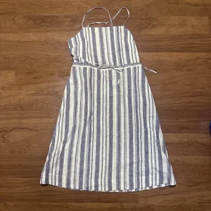 MARINE LAYER Lily Dress‎ in Blue White Stripe Linen Cotton Midi Womens XL thumbnail 2