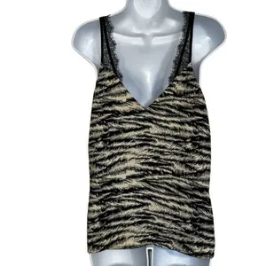 EXPRESS Gorgeous Black & Tan Zebra Print‎ Cami Top Black Lace Trim NWT $48 Small thumbnail 5