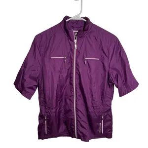 Storm Pack Women's Size Medium Short Sleeve Windbreaker Jacket Purple Zip‎ Front thumbnail 1