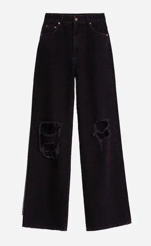 Bershka Ripped High Rise Waisted Wide Leg 90’s Jean Denim Pants thumbnail 5
