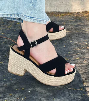 Black Espadrille Chunky Heel Wedge thumbnail 1