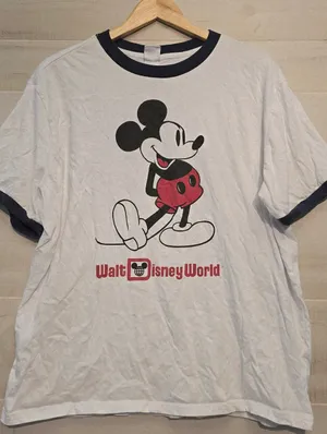 {XL} Disney Mickey Mouse Ringer Style Tee Navy Blue Trim thumbnail 1
