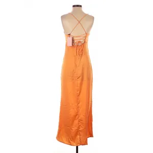 Hello Molly Golden Thoughts Orange Maxi Dress Cowl Neck Lace Up Back Size 4 thumbnail 4