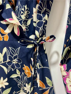 Blu Pepper Navy Floral Ruffle Wrap Peplum Blouse Bell Sleeve Large L thumbnail 5