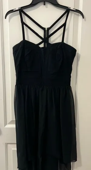 Windsor Black Strappy Dress Size 11 High Low Chiffon Skirt Party Dress thumbnail 1