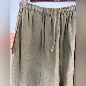 a la mode M/L Linen Straight Leg Pull-On Pants in Olive thumbnail 2