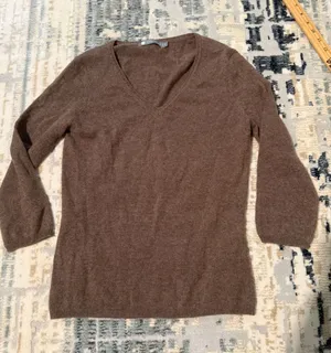 In Cashmere Women Brown 100% Cashmere V-Neck 3/4 Sleeve Pullover Sweater Small thumbnail 1