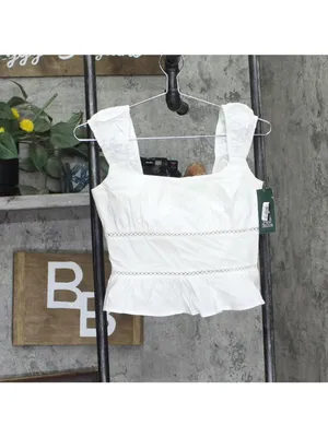 NWT Wild Fable Womens Cap Sleeve Squareneck Peplum Top 94454463 White XS thumbnail 2