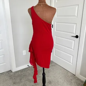 Privy Red One Shoulder Dress M Y2K Romantic Shimmer Homecoming Sorority Rush‎ thumbnail 8