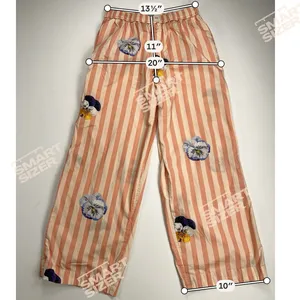 LyreBird Pansy Striped Wide Leg Floral High Waist Cotton Pants Pink Cream Size M thumbnail 5