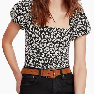 Free People No Type Top Black Leopard Print Puff Sleeve Top - Size - XS thumbnail 1