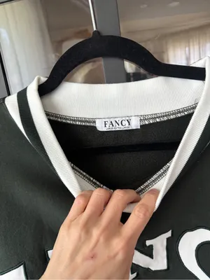Shop Fancy Mockneck sweatshirt varsity patch letters christmas collection forest thumbnail 3