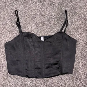 Glam Black satin corset top with adjustable straps small thumbnail 1