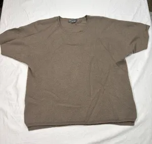 Vince womens taupe brown short sleeve ribbed cashmere sweater. Size S. preppy thumbnail 1