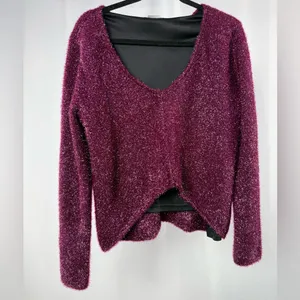 Lovers + Friends Gerona Glitter Eyelash Knit Sweater in Magenta Size‎ Medium thumbnail 3