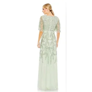 NWT Mac Duggal‎ 93681 Sage Green Sequined Butterfly Sleeve High Low GownSize 12 thumbnail 3