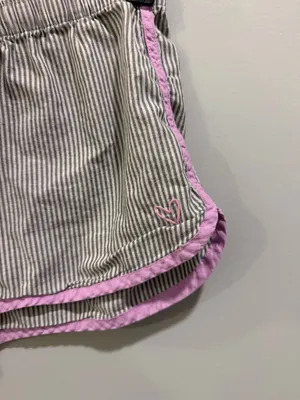 Victoria’s Secret Striped Embroidered Detail Long Sleeve Oversized Pajama Top and Shorts Set Grey and Purple thumbnail 9