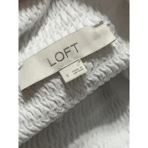 Loft White Smocked Short Sleeve Button Front Polo Cardigan Ruffle Hem Top S SP25 thumbnail 6