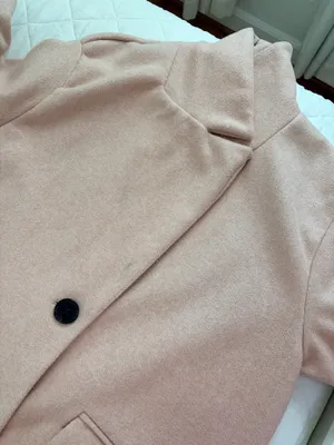 Bershka Women Blush Pink Long Coat Minimalist Quiet Luxury Two Button Overcoat Size L thumbnail 8