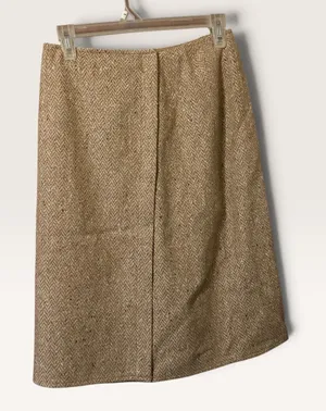 Vintage Brown Wool Herringbone Midi Skirt A-Line Dark Academia Preppy 27 Waist thumbnail 1